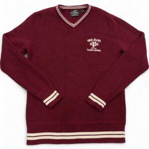 Polo Ralph Lauren Jeans Varsity Sweater V-Neck Cotton Burgundy Red Men's Small